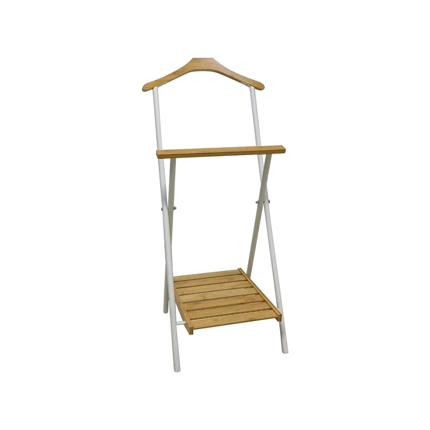 Organizador de Ropa Multifuncional Metal y Bambú Mueble para #OrganizaciónHogar con Perchero Estante y Bandeja Integrados 92cm×45cm×42cm Ideal para Espacios Pequeños