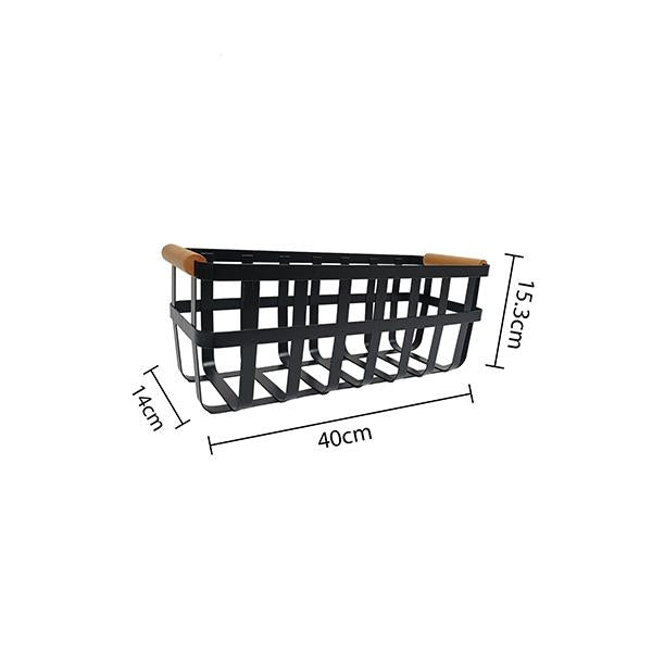 Cesta Organizadora Estilo Ins con Mango de Madera Natural y Marco de Metal Bandeja Multifunción para Frutas Snacks y Cosméticos 22x22x6cm Diseño Nórdico para Cocina y Sala de Estar