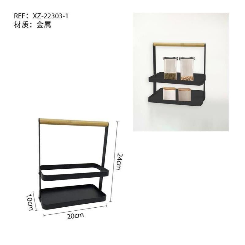 Organizador de cocina de metal y bambú para encimera, ideal para guardar condimentos. Ahorra espacio y es estable y duradero. Set de almacenamiento de especias