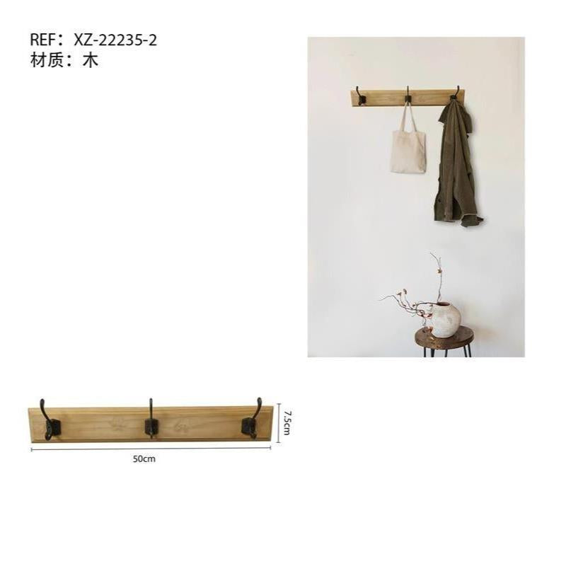 Gancho de Madera Doble Sin Taladro Organización Multiusos para Entrada Dormitorio y Baño Madera Maciza Natural Resistente al Agua y Humedad Capacidad de Carga 5kg 30cm×8.5cm