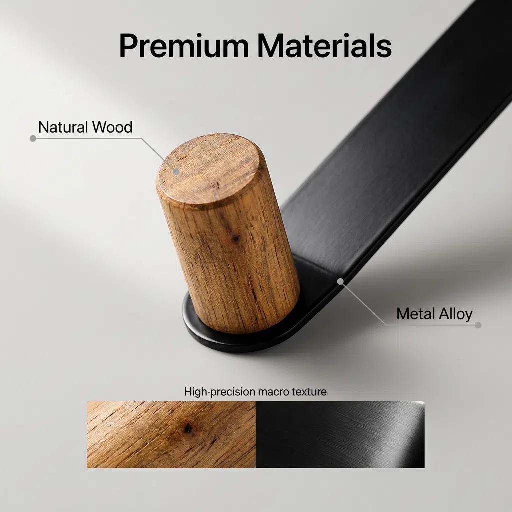 Gancho de Hierro y Madera Sin Taladrar Organizador Moderno Multifuncional para Puerta Base de Hierro Blanca y Gancho Circular de Madera Resistente Ideal para Dormitorio o Recibidor