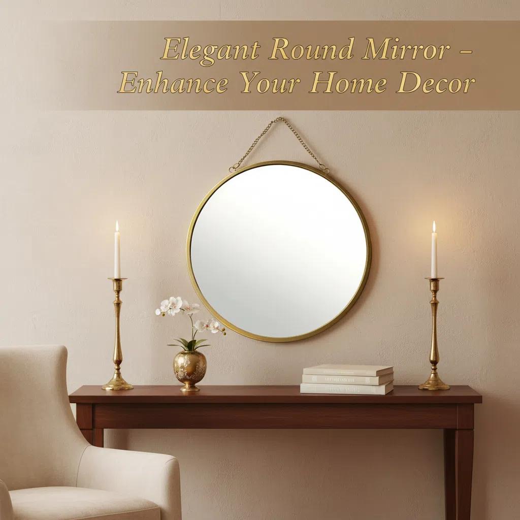 Set de Decoración Estilo Nórdico | Marco de Madera + Espejo Redondo Dorado | Decoración Hogar