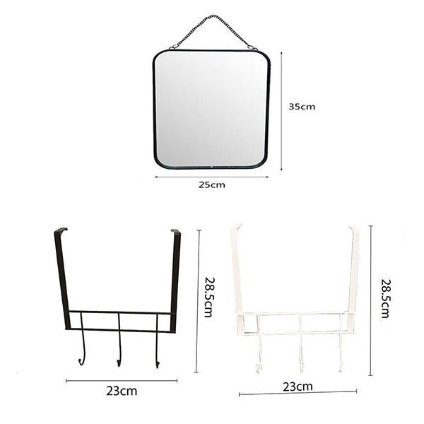 Set de Organización para Baño con Gancho para Puerta 3 Ganchos Alta Resistencia Espejo Cuadrado Alta Definición Metal Grueso Antirroto Ideal para Ambientes Húmedos 23x28.5cm Organización Moderna y Funcional