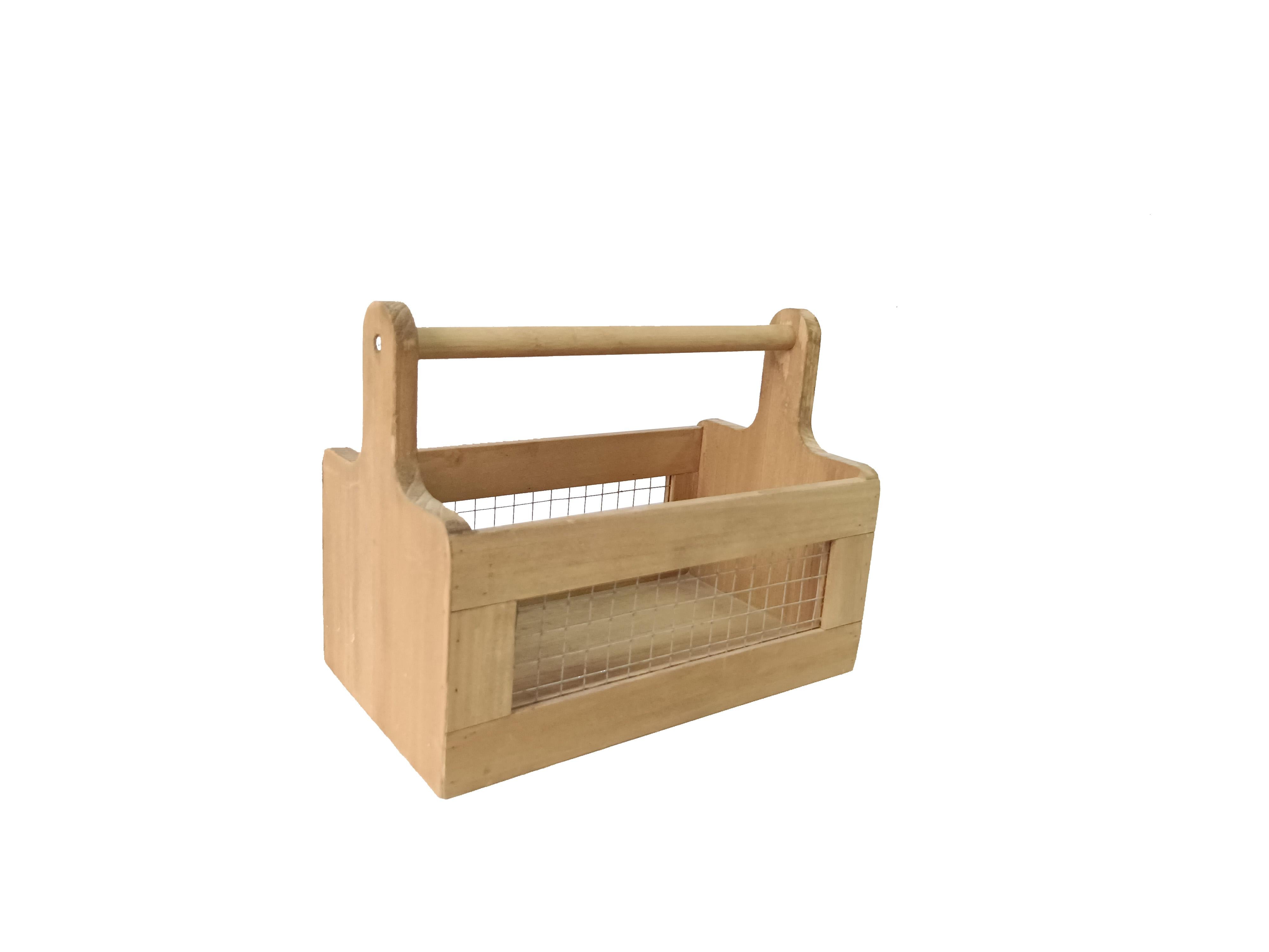Maderanatural Set de 2 Cestas de Madera Estilo Nórdico con Asa de Madera y Rejilla Metálica Tamaño Grande 30cm×18cm×23cm y Pequeño 27cm×15cm×20cm Organización Multifuncional para Hogar