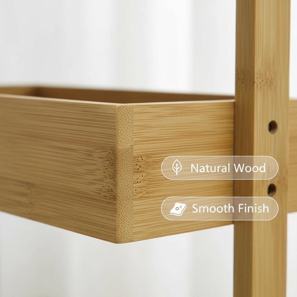 LIN HOME XZ-22129 Estante de Madera Natural con Marco Metálico, 4 Niveles, para Baño, Armario, Lavandería, Multifuncional, Capacidad de Carga 10kg, Diseño Moderno y Resistente