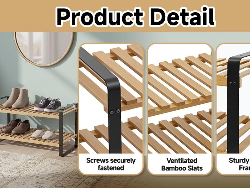 Estante para Zapatos de Bambú y Hierro de 2 Niveles Ancho en muebles oferta