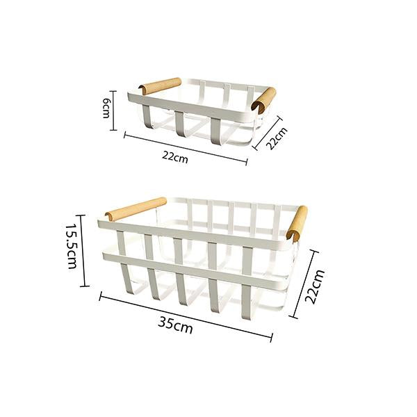 Cesta Organizadora Estilo Ins con Mango de Madera Natural Bandeja Multifunción para Frutas y Snacks Caja de Almacenamiento Nórdica para Cocina y Sala de Estar