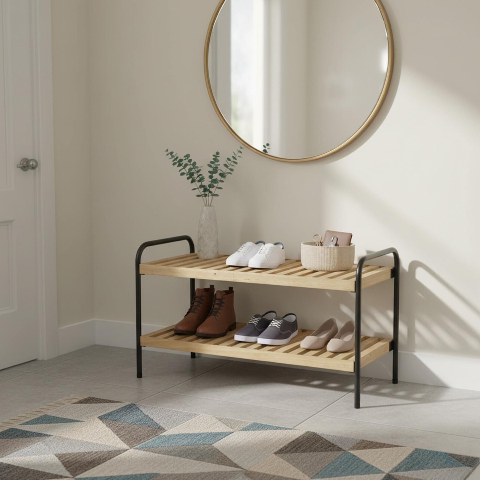 Zapatero de Madera Cedro y Metal Hierro 4 Niveles Estilo Nórdico Organización Calzado 70.5x28x75.5cm Capacidad 12-16 zapatos Madera Sostenible FSC