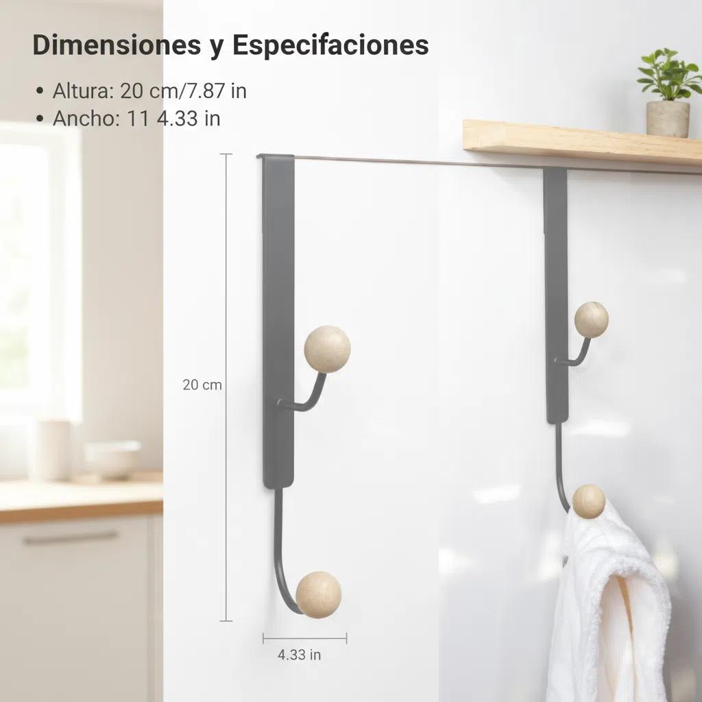 Gancho Decorativo XZ-22347-2 de Hierro y Madera - Organización de Pared Sin Taladrar, Soporte de 5kg, Diseño Industrial y Natural, Ideal para Baño y Dormitorio