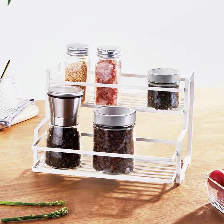 Estantería metálica doble para encimera  Organizador de frascos de condimentos para fregadero Porta-esponja Set de almacenamiento de especias Rack de cocina