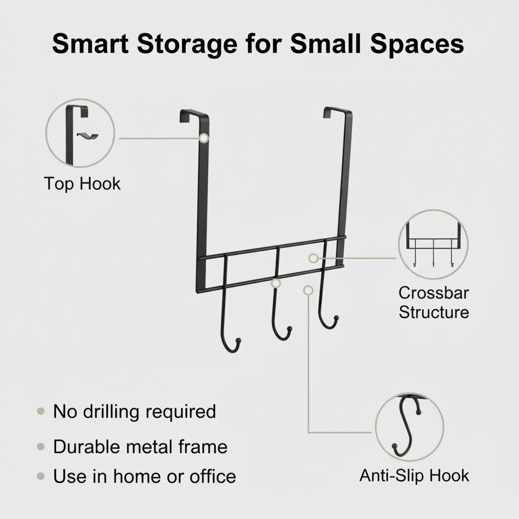 Set de Organización para Baño con Gancho para Puerta 3 Ganchos Alta Resistencia Espejo Cuadrado Alta Definición Metal Grueso Antirroto Ideal para Ambientes Húmedos 23x28.5cm Organización Moderna y Funcional