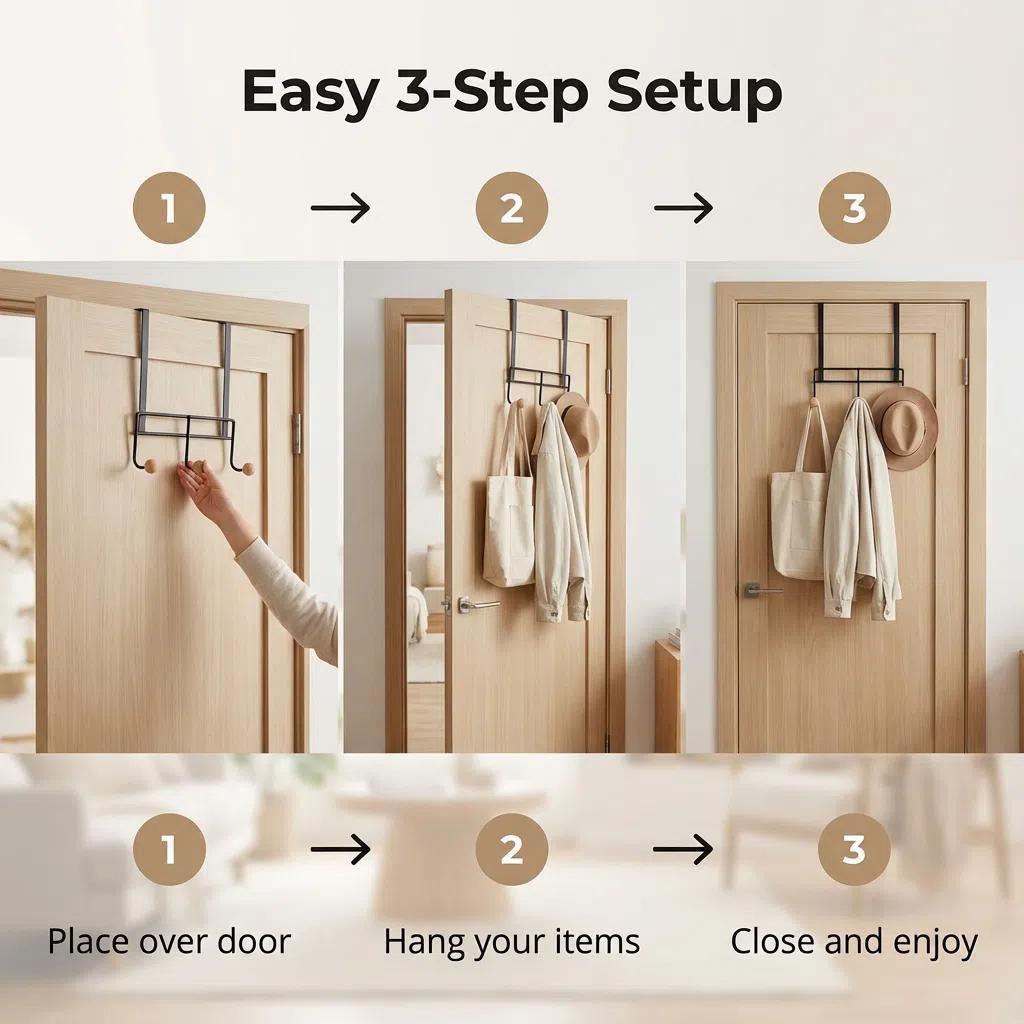 Gancho de Hierro para Puerta Sin Taladrar Moderno y Multifuncional con 3 Barras Verticales Blancas Capacidad de Carga de 5kg para Abrigos y Bolsos Diseño Simétrico y Resistente a la Corrosión