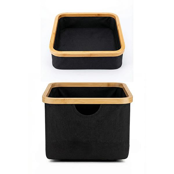 Cesto de Tela Plegable Cuadrado con Asa de Bambú Organizador Multiuso para Ropa Sucia Lavadero Baño Dormitorio Ideal para Hogar Forro Impermeable Ecológico