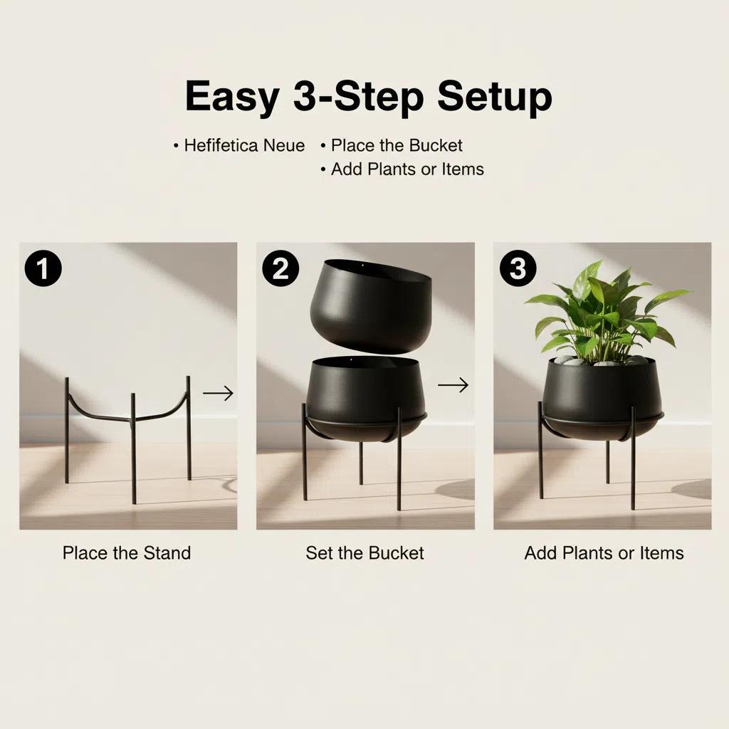 Macetero de Hierro Minimalista con Soporte Estructural 18×20cm