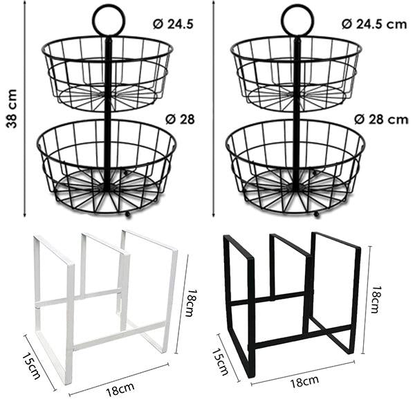 Set de Organización para Cocina | Porta-Platos + Canasta de Frutas Doble | Metal