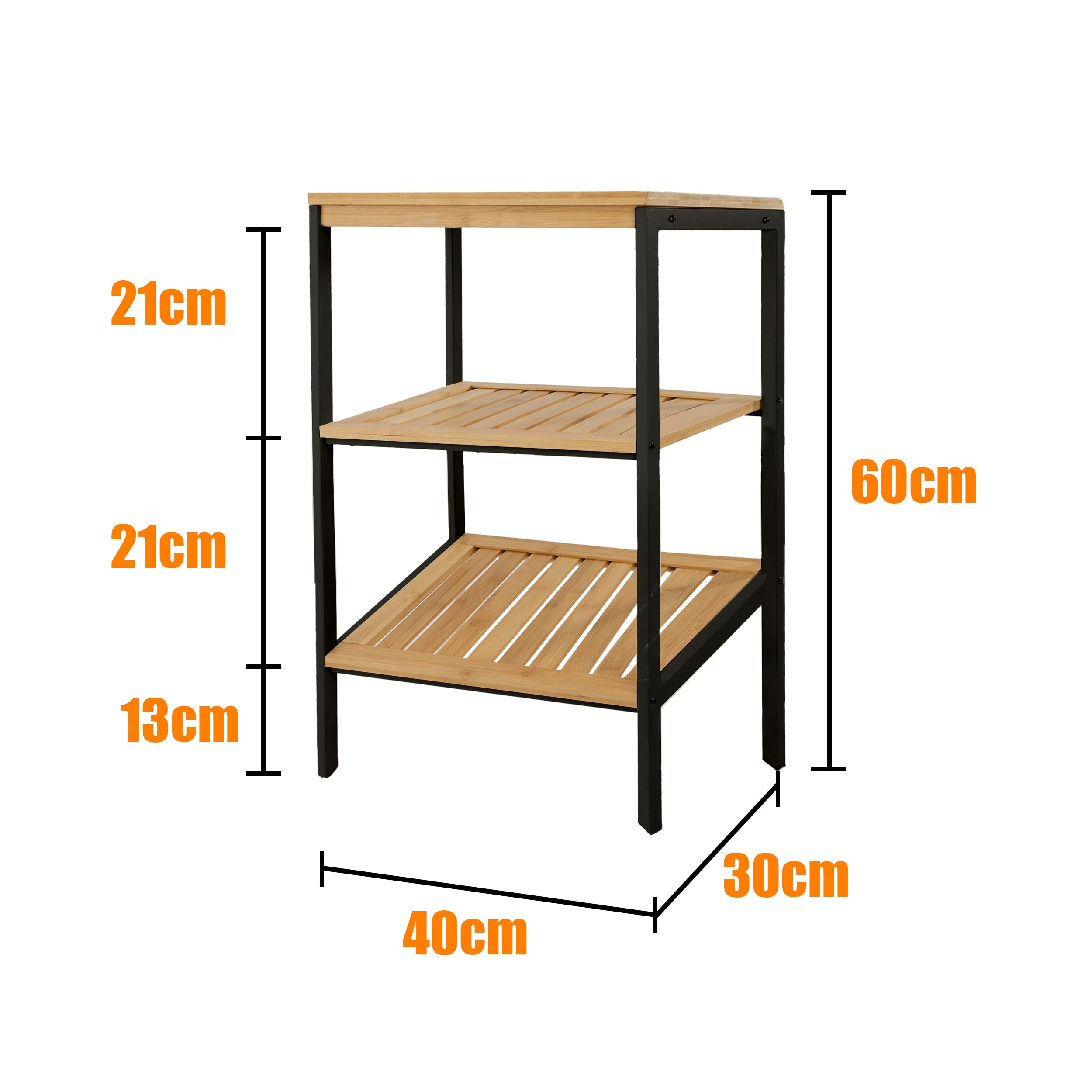 LIN HOME Estante Multifuncional XZ-22119 de 3 Niveles con Marco Metálico Negro y Tableros de Madera Natural para Baño Cocina y Balcón Capacidad de Carga 15kg