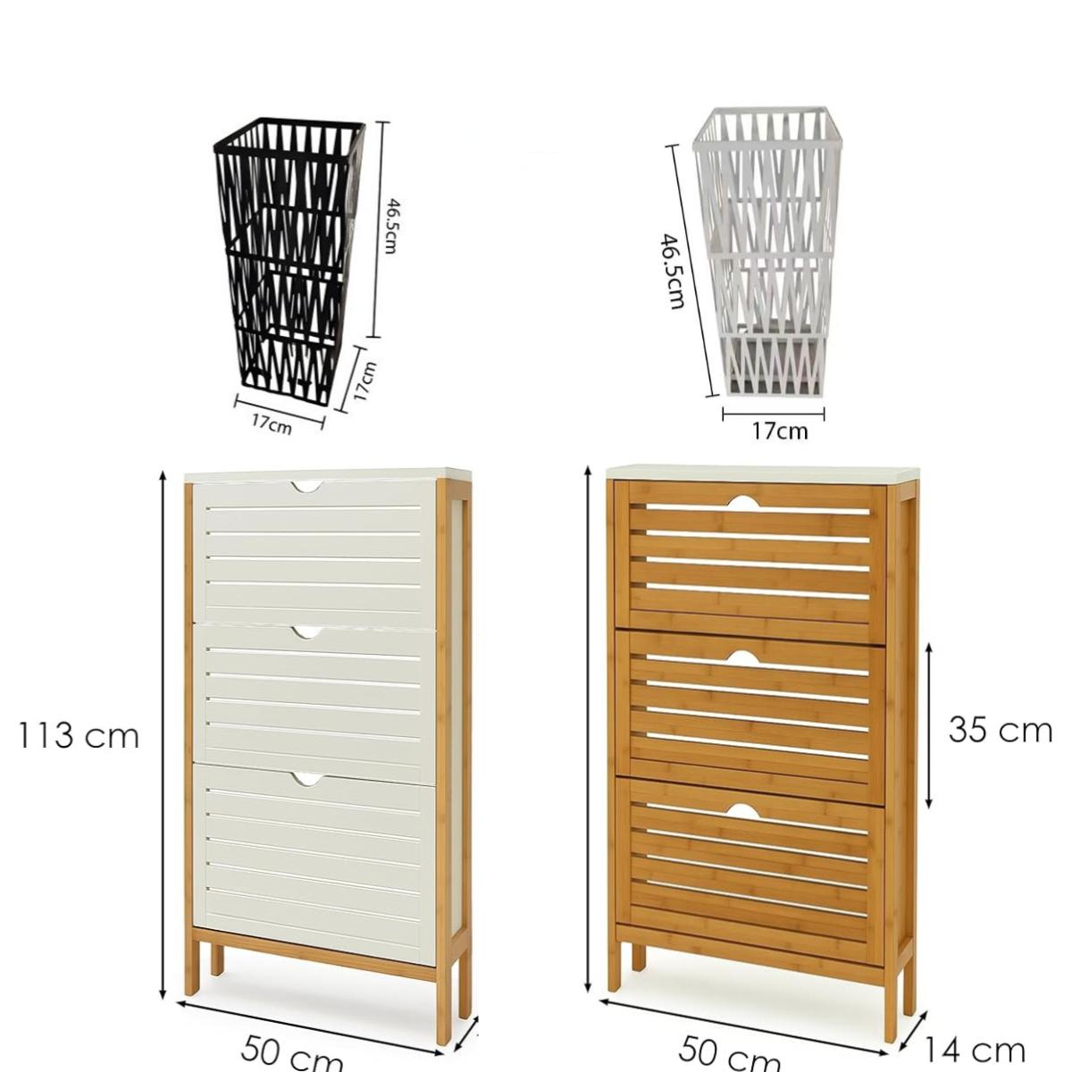 Entryway Storage Upgrade Set | Metal Umbrella Stand + 3-Drawer Bamboo Cabinet