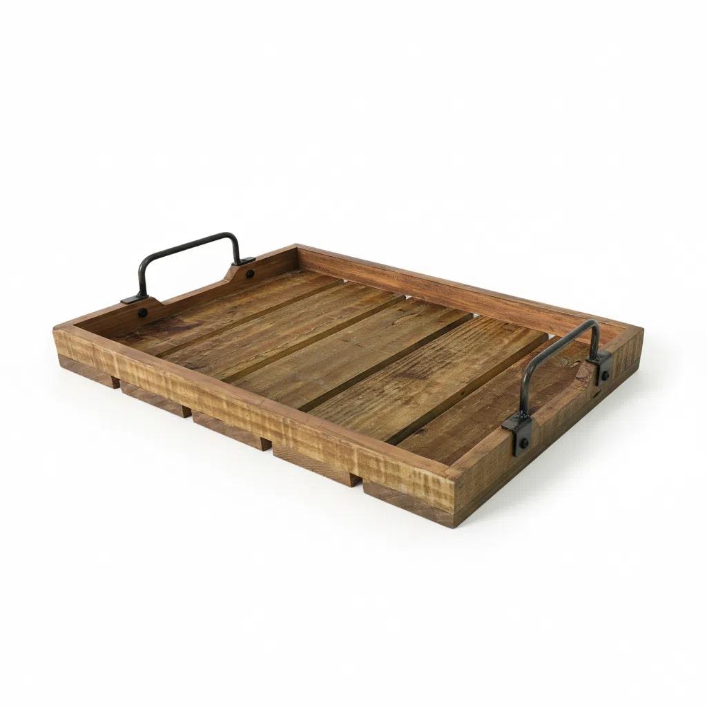 Set de 2 bandejas de madera de estilo industrial con asas metálicas para organización y decoración de cocina Bandejita