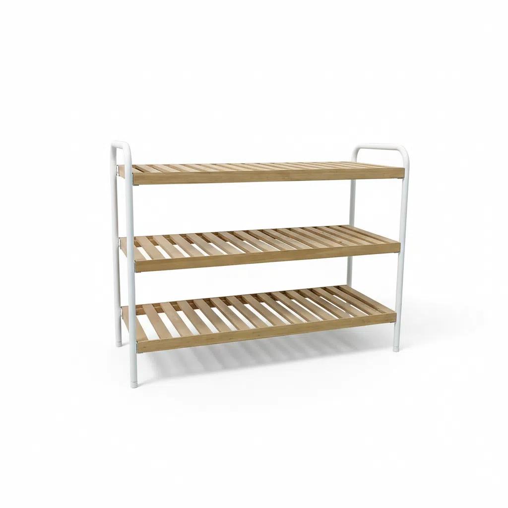 Zapatero de Madera Cedro y Metal Hierro 4 Niveles Estilo Nórdico Organización Calzado 70.5x28x75.5cm Capacidad 12-16 zapatos Madera Sostenible FSC