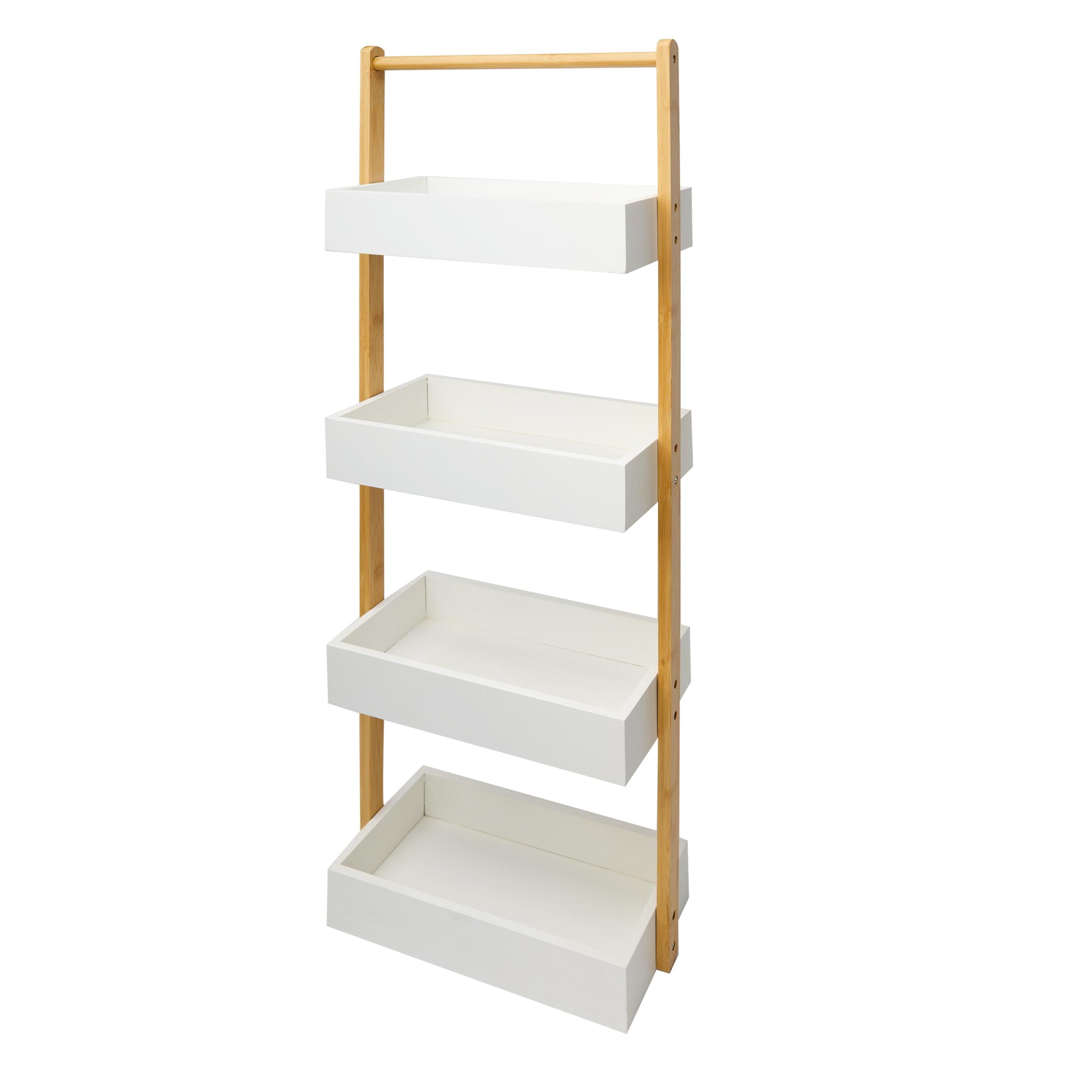 LIN HOME XZ-22129 Estante de Madera Natural con Marco Metálico, 4 Niveles, para Baño, Armario, Lavandería, Multifuncional, Capacidad de Carga 10kg, Diseño Moderno y Resistente