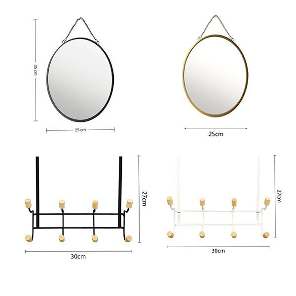 Conjunto organizador | Ganchos para puerta + espejo ovalado | Combinación de metal y madera