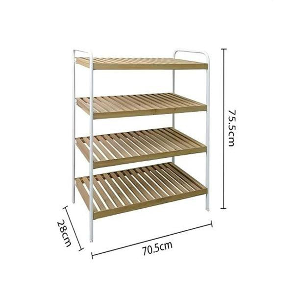 Zapatero de Madera Cedro y Metal Hierro 4 Niveles Estilo Nórdico Organización Calzado 70.5x28x75.5cm Capacidad 12-16 zapatos Madera Sostenible FSC