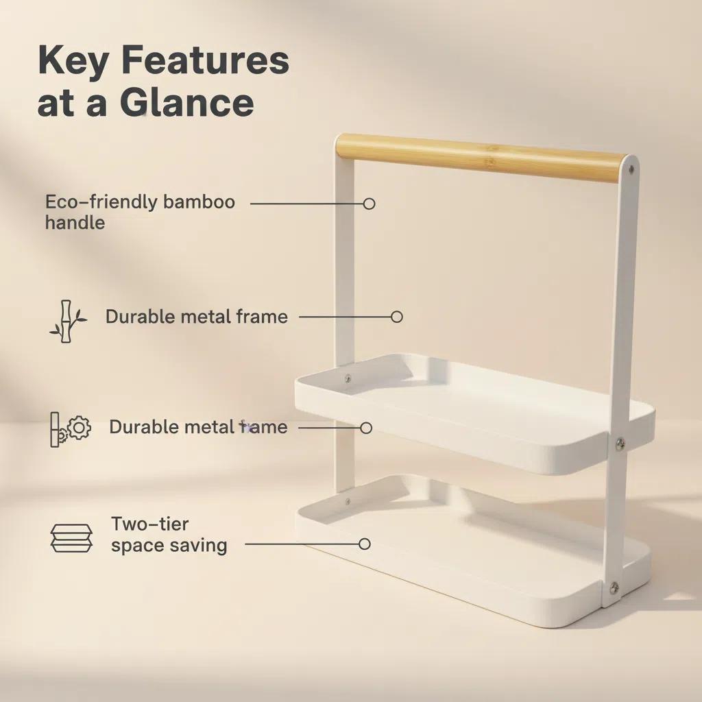 Organizador de cocina de metal y bambú para encimera, ideal para guardar condimentos. Ahorra espacio y es estable y duradero. Set de almacenamiento de especias