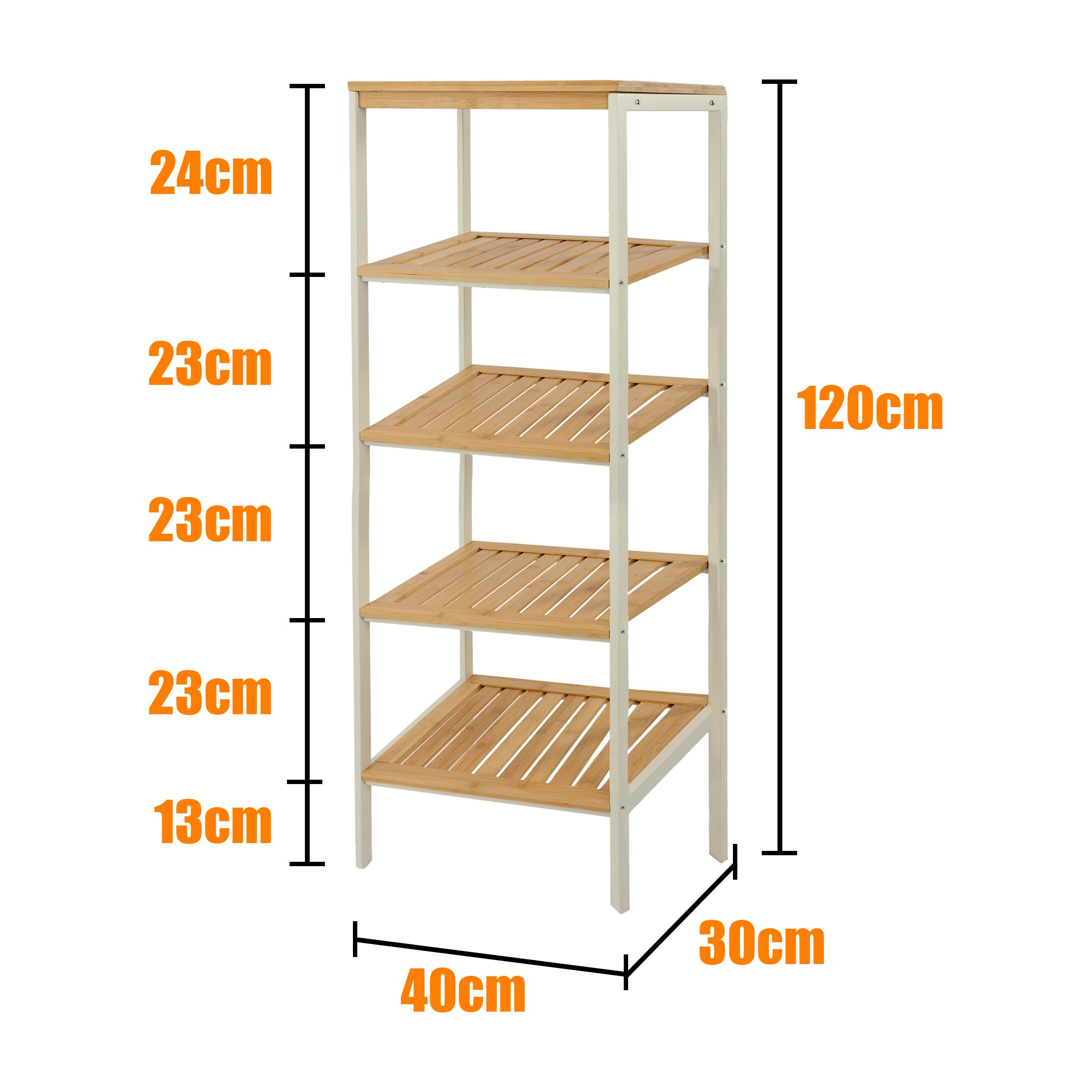 LIN HOME XZ-22120 Organizador Multifuncional de Madera Natural con Marco Metálico 5 Niveles de Almacenamiento para Baño Armario y Cocina Resistente a Arañazos