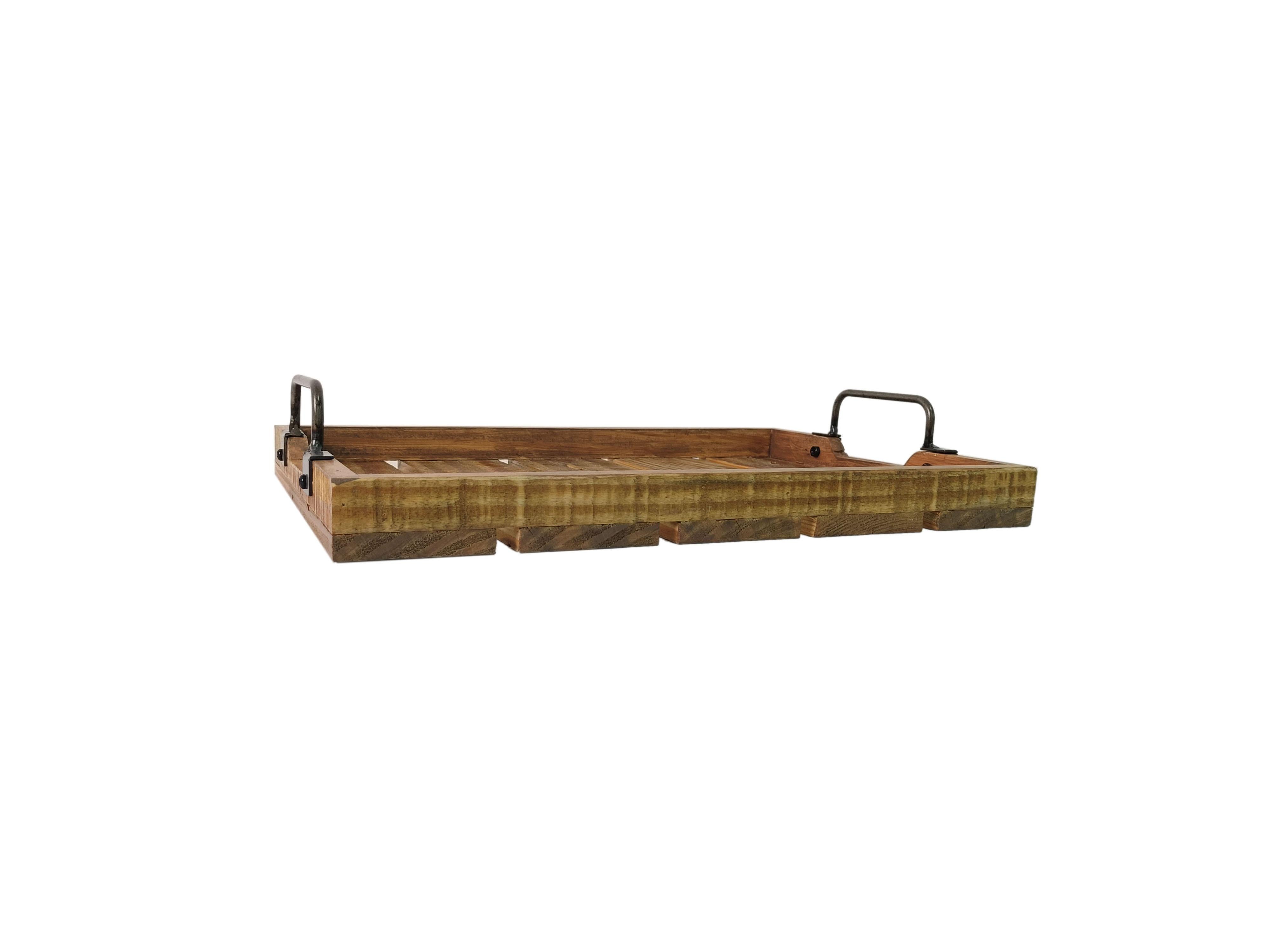 Set de 2 bandejas de madera de estilo industrial con asas metálicas para organización y decoración de cocina Bandejita