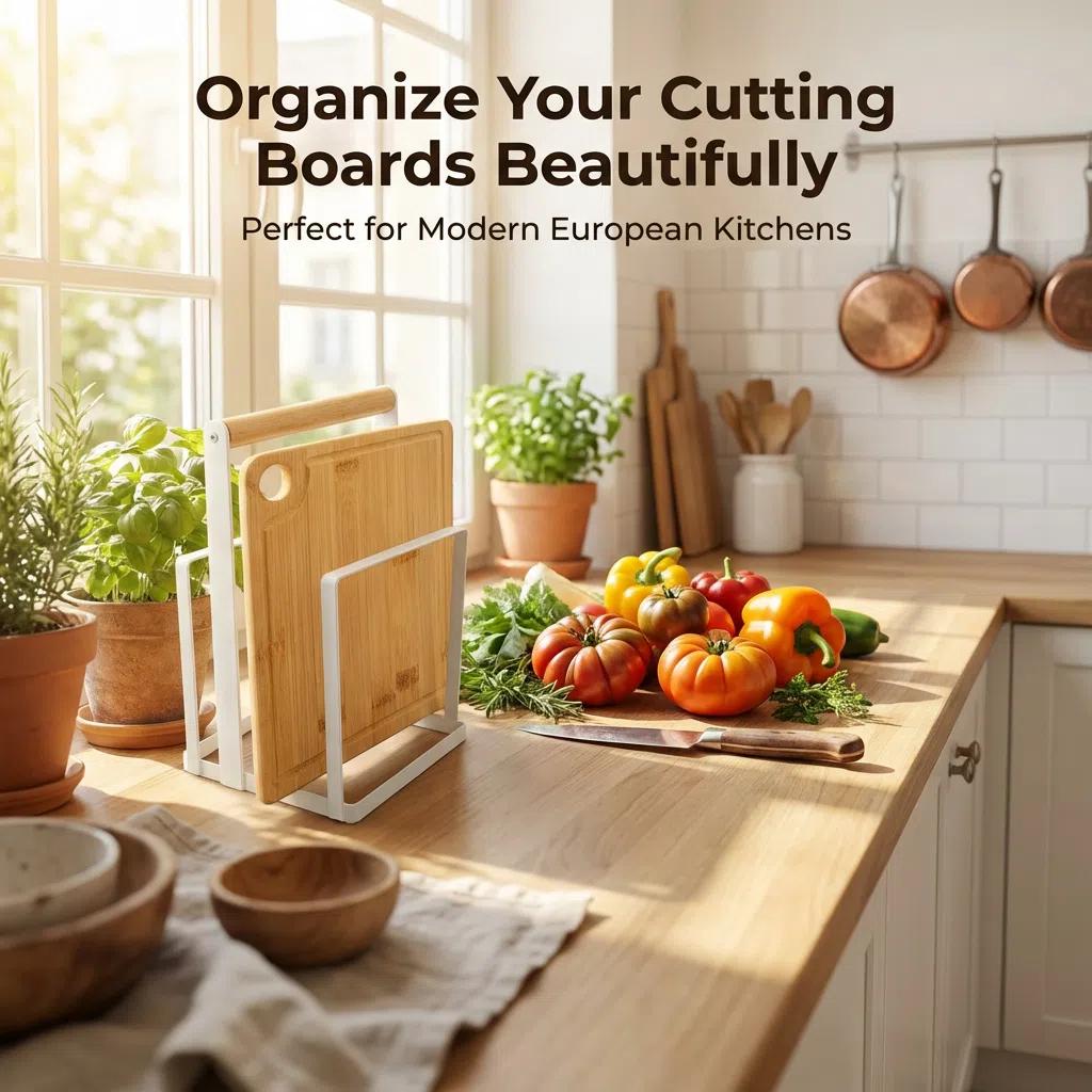 Set de Organización para Cocina Fusion Metal-Madera Porta-Tablas y Porta-Platos Resistente y Estable 14x12x16cm OrganizacionCocina PortaPlatos PortaTablas Marco de Metal Grueso Mango de Madera Sólida