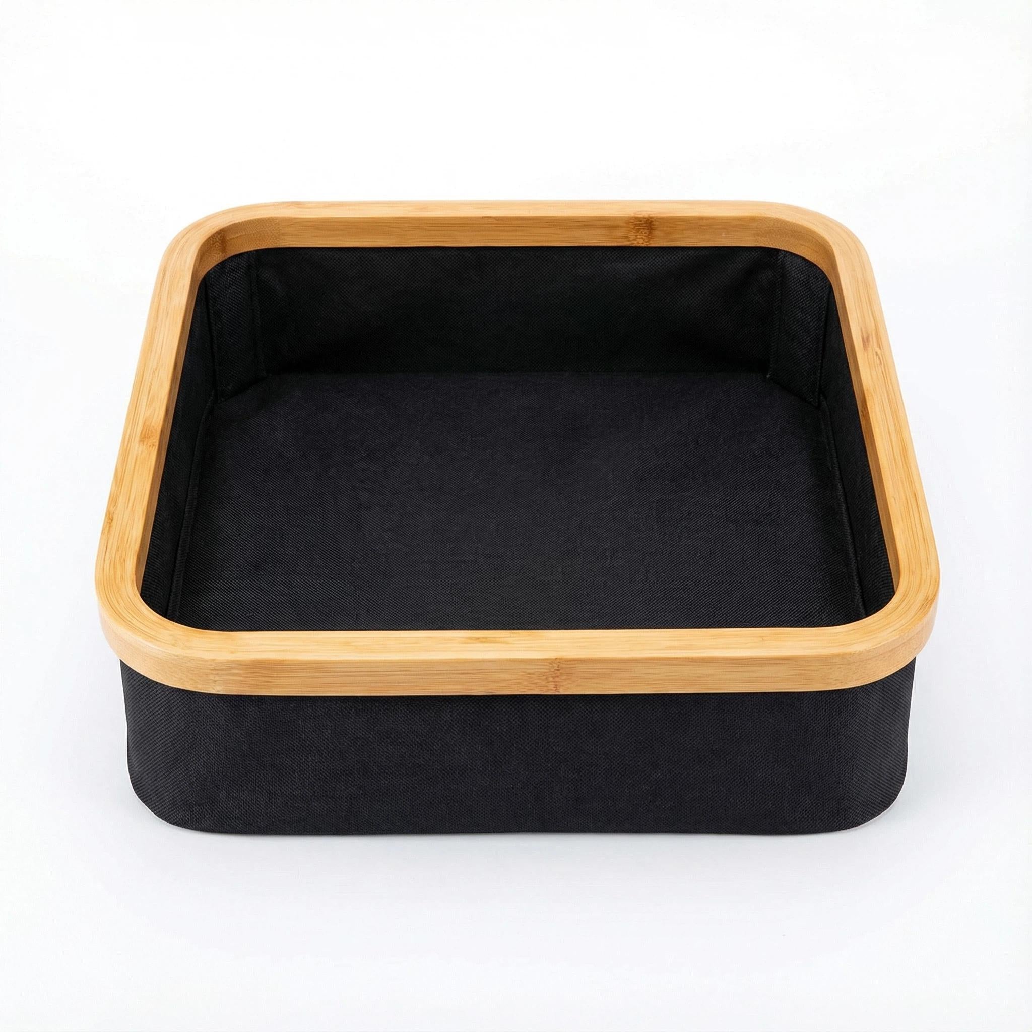 Cesto de Tela Plegable Cuadrado con Asa de Bambú Organizador Multiuso para Ropa Sucia Lavadero Baño Dormitorio Ideal para Hogar Forro Impermeable y Materiales Ecológicos