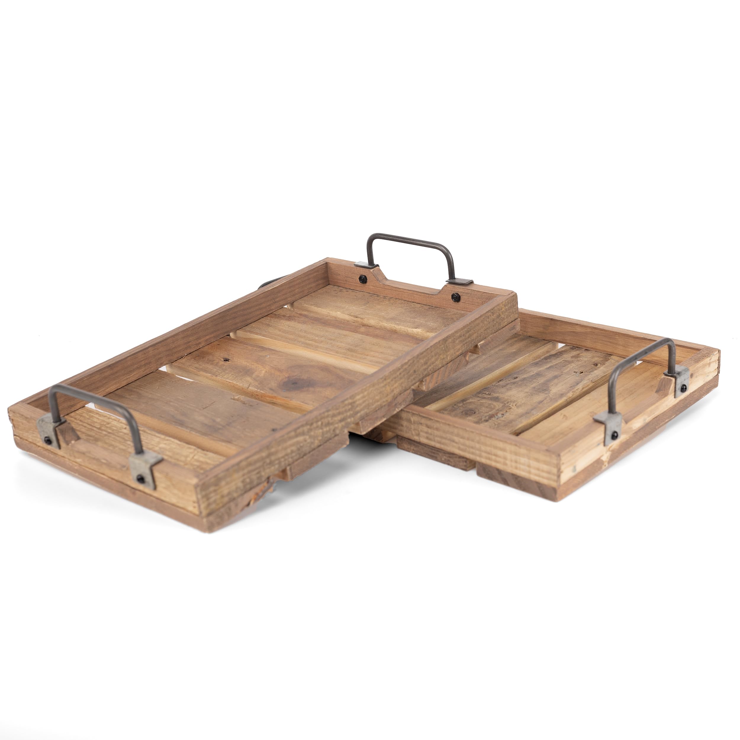 Serve con Elegancia Natural Perfecto para Desayuno en Cama Set de 2 Bandejas Vintage de Madera Maciza con Asas Metálicas Reforzadas y Tapones Antideslizantes para Salón Cocina y Comedor Capacidad 5kg Tamaño 35x25x5cm