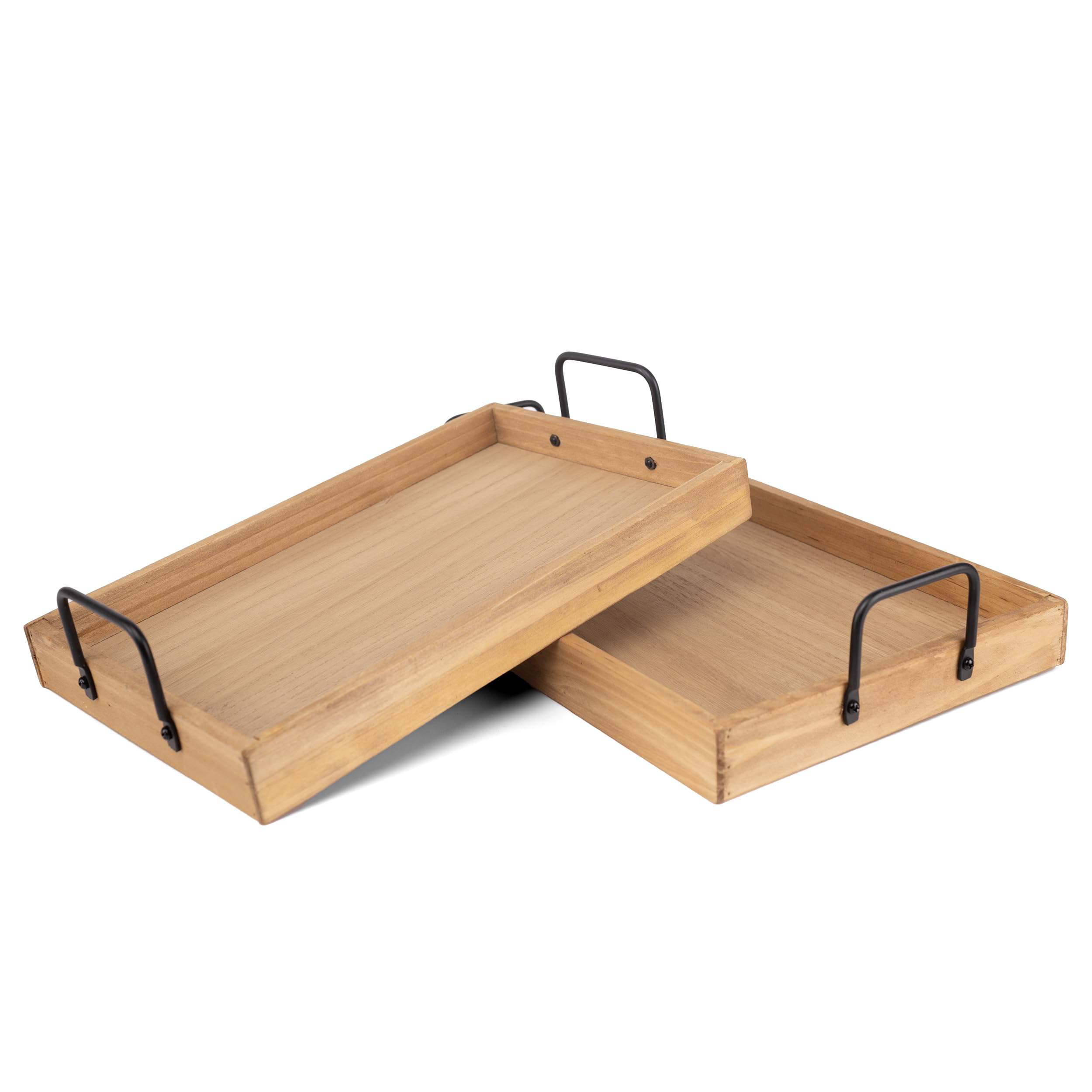 Serve con Elegancia Natural Perfecto para Desayuno en Cama Set de 2 Bandejas Vintage de Madera Maciza con Asas Metálicas Reforzadas y Tapones Antideslizantes para Salón Cocina y Comedor Capacidad 5kg Tamaño 35x25x5cm