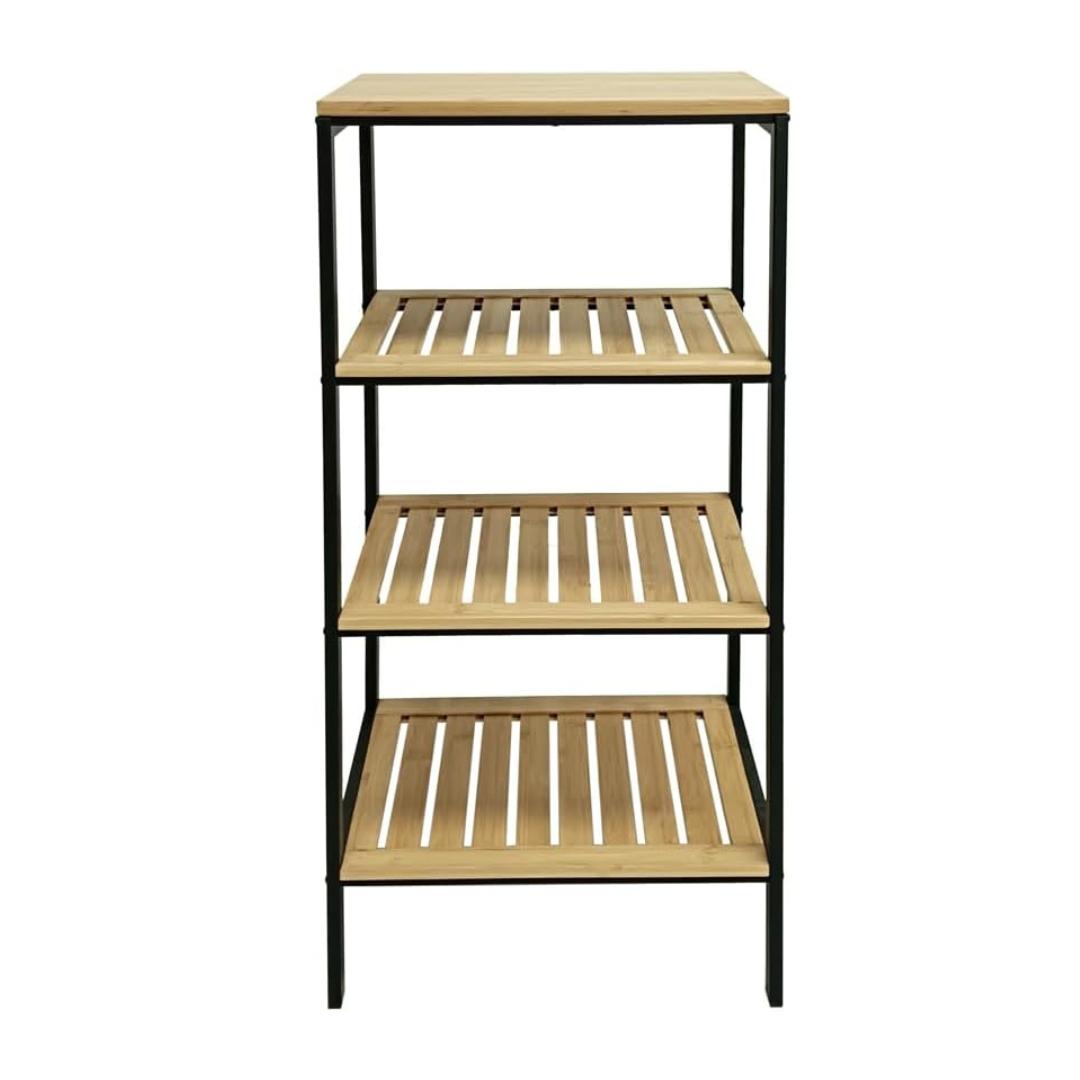 Estante Organizador de Madera Natural con los Marcos Metal para Baño, Alacena, Lavandería, Multifunción 4 Niveles