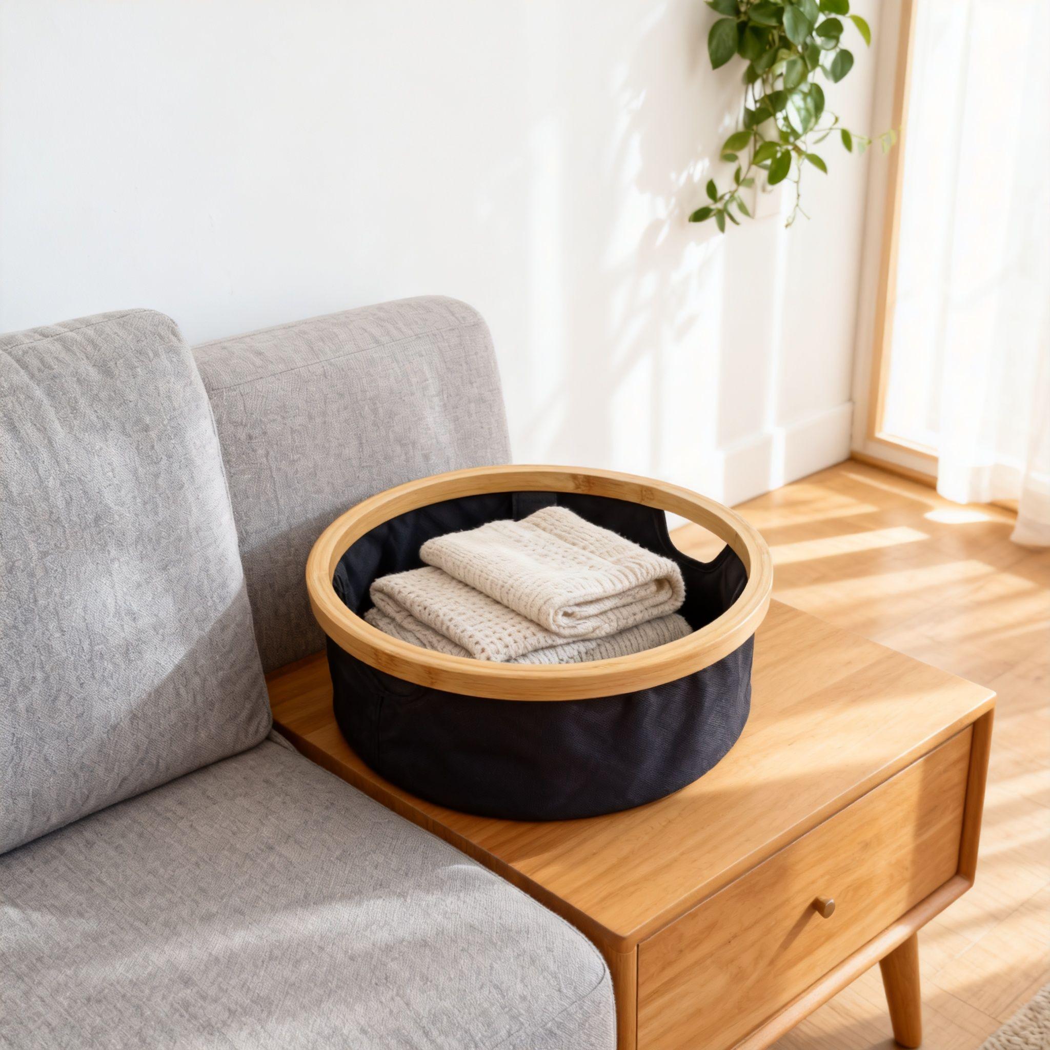 Cesta Organizadora Plegable de Bambú y Tela para Hogar Minimalista