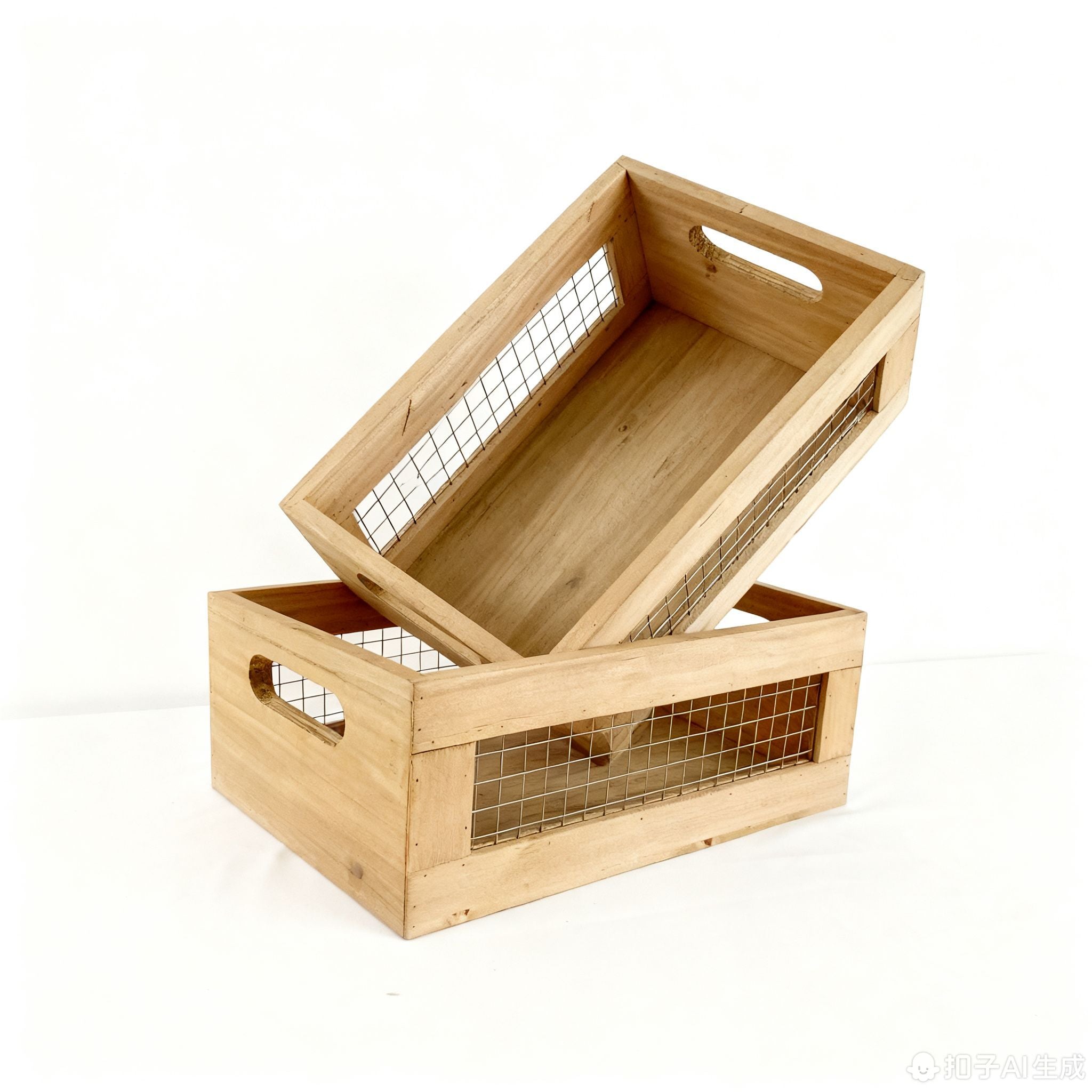 Bring Nature Cestas de Madera con Rejilla Metálica 2 Piezas Sostenible Resistente Capacidad 5kg Organiza Frutas Revistas Joyería Utensilios Estilo Rústico Natural