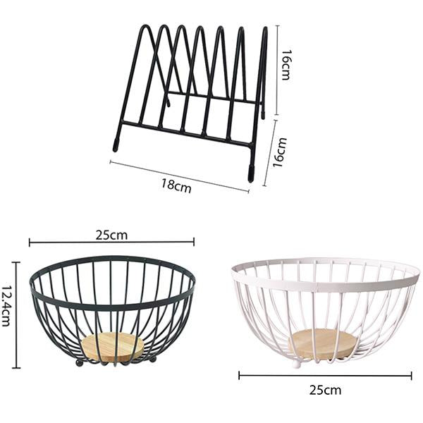 Set de Organización para Cocina Porta-tablas Ondulada 6 Compartimentos + Canasta de Frutas Aérea Diámetro 25cm Resistente y Estable OrganizacionCocina PortaTablas CanastaDeFrutas