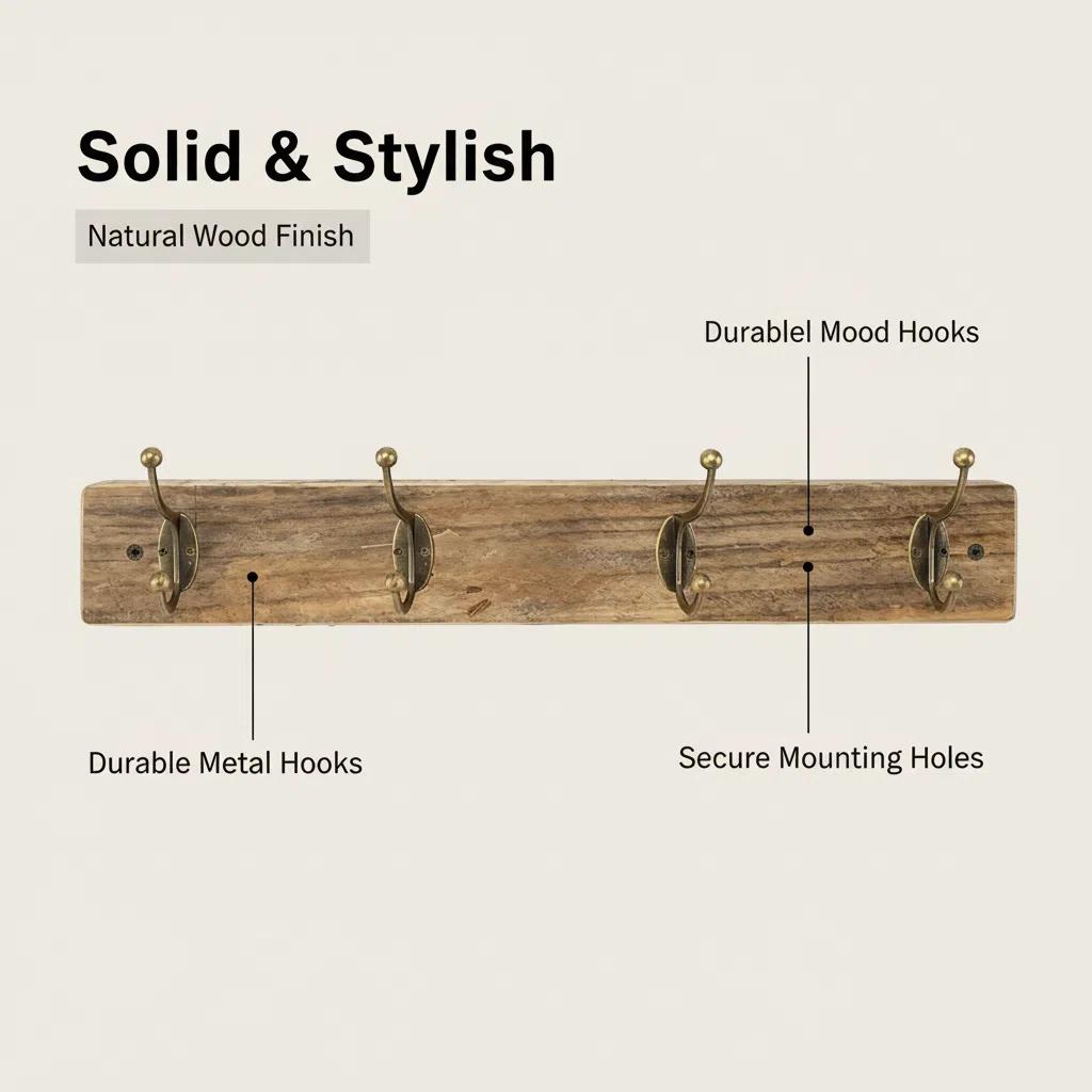 Gancho de Pared de Madera Doble sin Taladro para Organización Multifuncional Instalación Fácil Soporta hasta 5kg Diseño Minimalista Madera Maciza Ideal para Principiantes