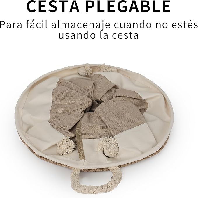 Cesta de Organización de Lino y Tela Cylindrical 35cm x 40cm Minimalista con Asas de Cuerda Ideal para Salón Dormitorio Baño o Cocina