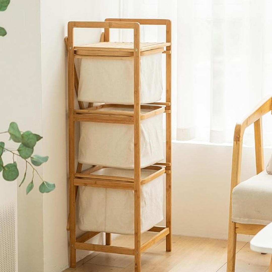 Cesto de Tela Plegable Cuadrado 30x30x24.5cm con Asa de Bambú Organizador Multiuso para Ropa Sucia Lavadero Baño Dormitorio Negro Gris Blanco Compacto y Portátil para Hogar