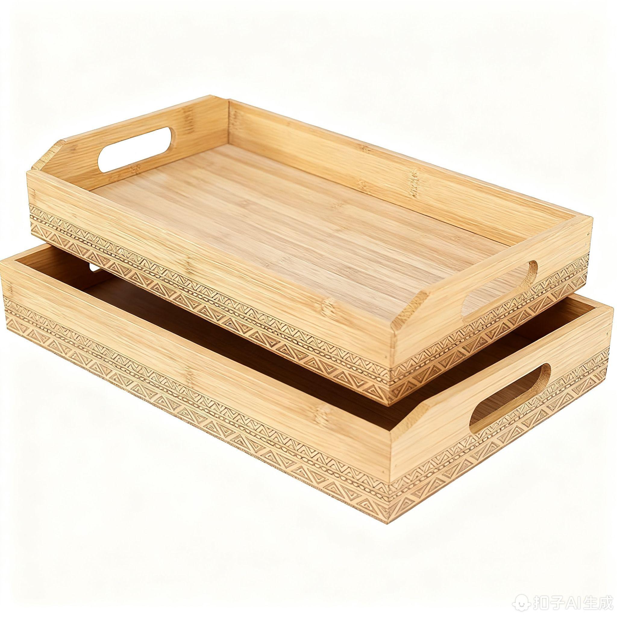 Bandera DeMadera Ecoamigable 2 Tamaños Diseños Étnicos Asas Perforadas Organizar Alimentos Decorar Comedor Salóncalidad Resistgleas Bandeja De Bambú Apilable para Cocina y Fiestas DecoraciónBoho