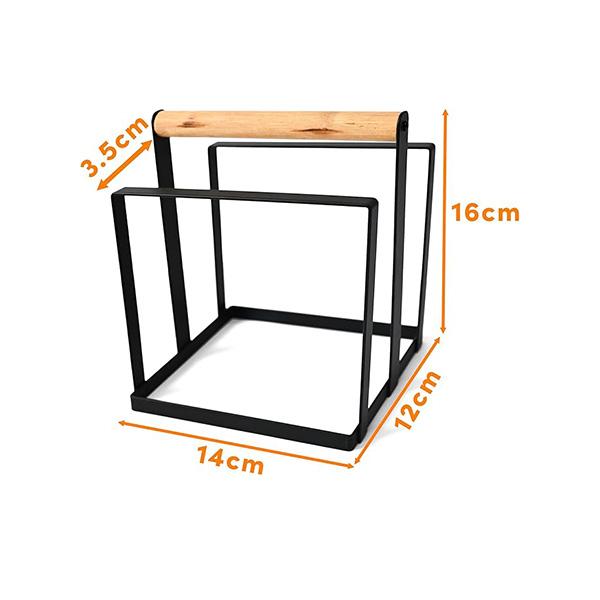 Set de Organización para Cocina Fusion Metal-Madera Porta-Tablas y Porta-Platos Resistente y Estable 14x12x16cm OrganizacionCocina PortaPlatos PortaTablas Marco de Metal Grueso Mango de Madera Sólida