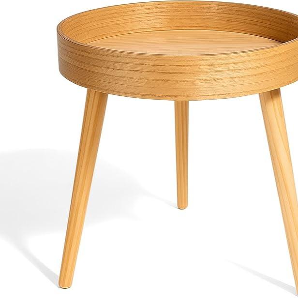 Mesa de Centro Redonda de Madera para Café y Salón 39x41.8cm Montaje Fácil Tres Colores Disponibles Marrón Blanco y Natural Ideal para Interiores
