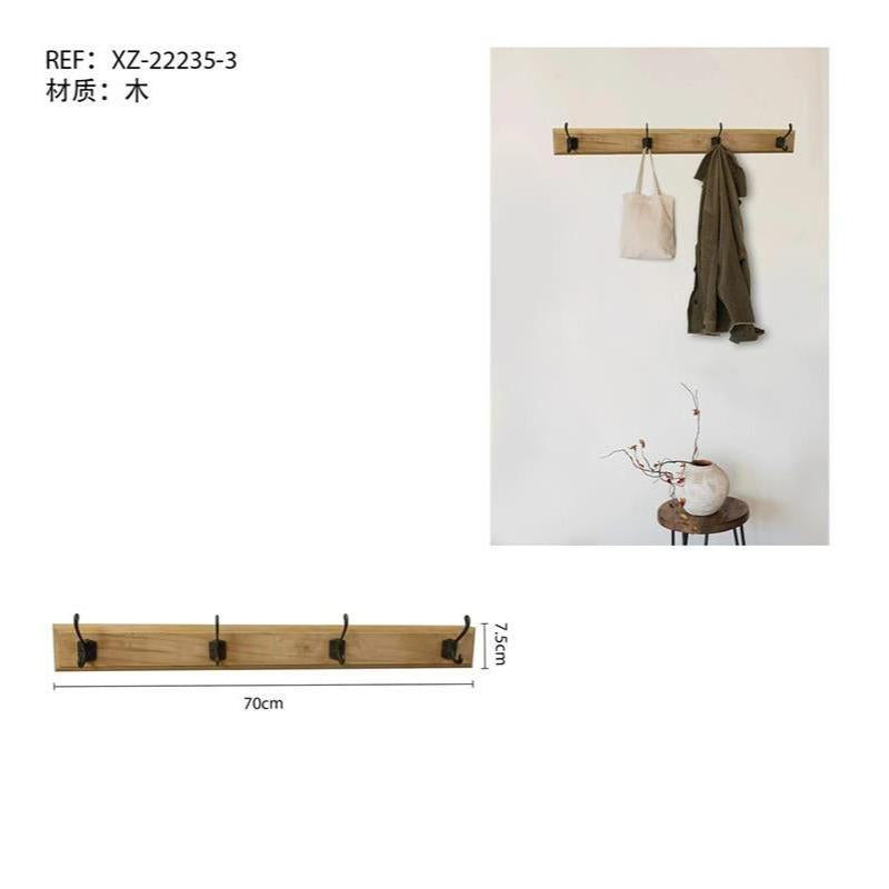 Gancho de Madera Doble Sin Taladro Organización Multiusos para Entrada Dormitorio y Baño Madera Maciza Natural Resistente al Agua y Humedad Capacidad de Carga 5kg 30cm×8.5cm