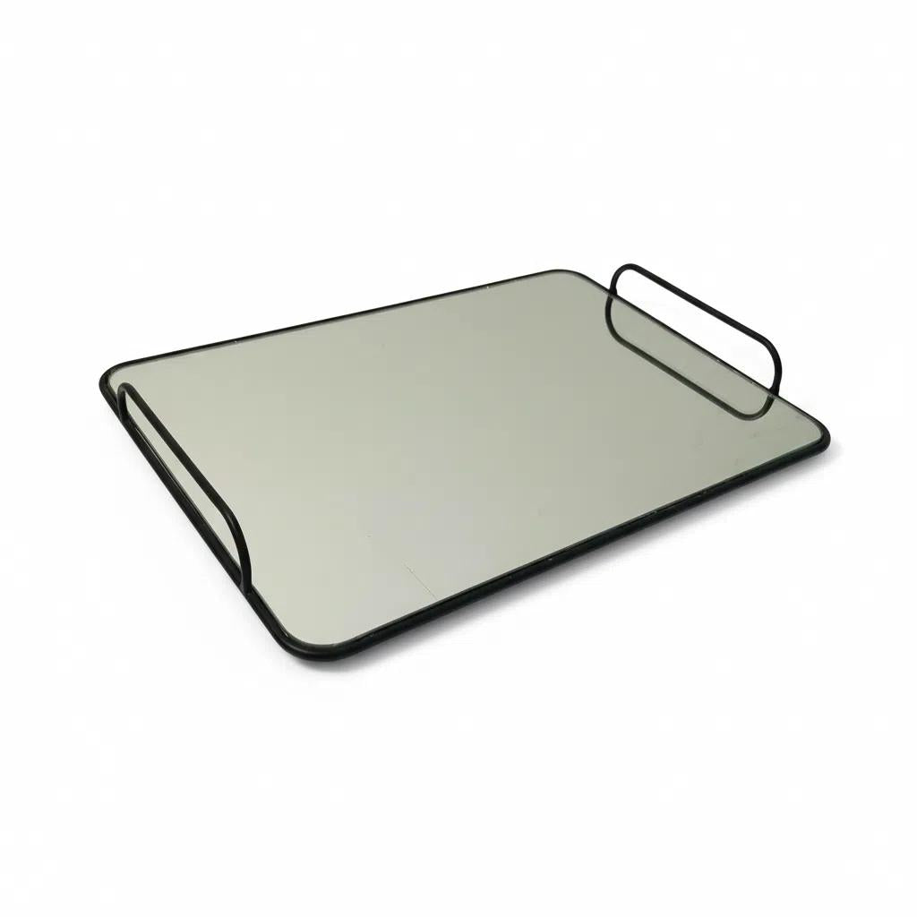 Bandeja de Metal Moderna Minimalista Hierro Selecto 25cm×15cm×3.5cm Negra para Tazas Cosméticos y Joyería Resistente y Duradera