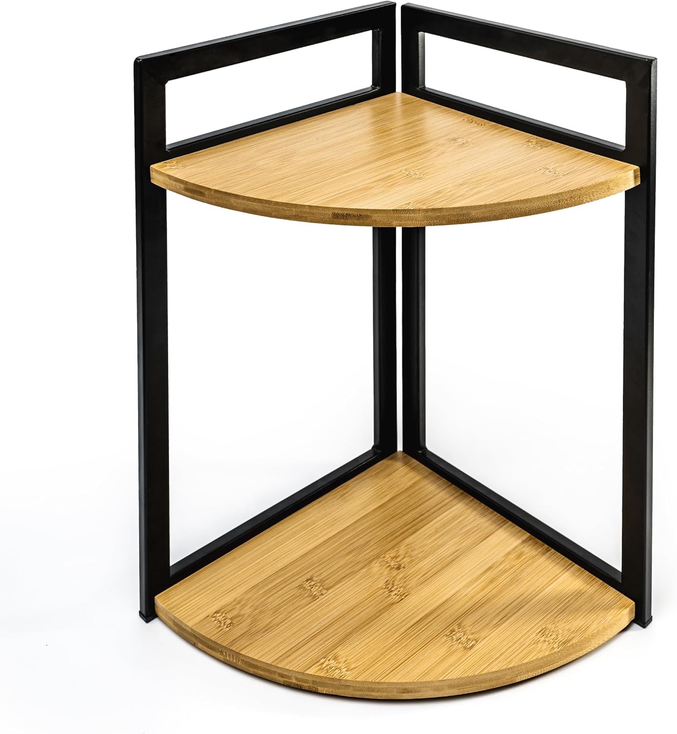 LIN HOME XZ-22122 Tabla de madera natural pirámide con marco metálico multifuncional 2 niveles almacenamiento resistente a arañazos para baño lavandería cocina y garaje