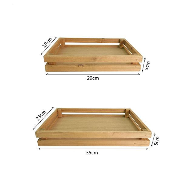 Juego de Dos Bandejas de Madera Maciza Multifuncionales 29cm×19cm×5cm y 35cm×23cm×5cm para Almacenamiento en Hogar Diseño Minimalista Estilo Nórdico