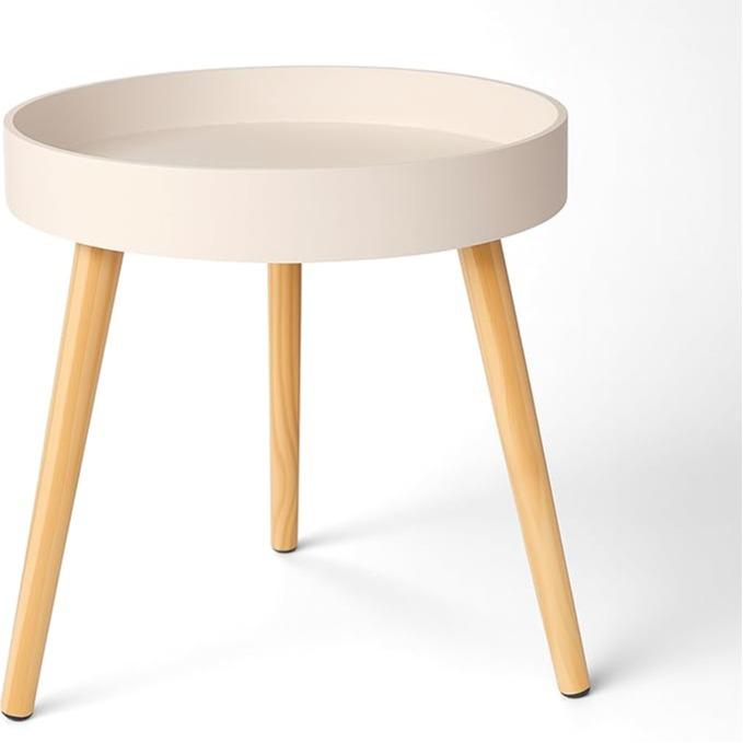 Mesa de Centro Redonda de Madera para Café y Salón 39x41.8cm Montaje Fácil Tres Colores Disponibles Marrón Blanco y Natural Ideal para Interiores