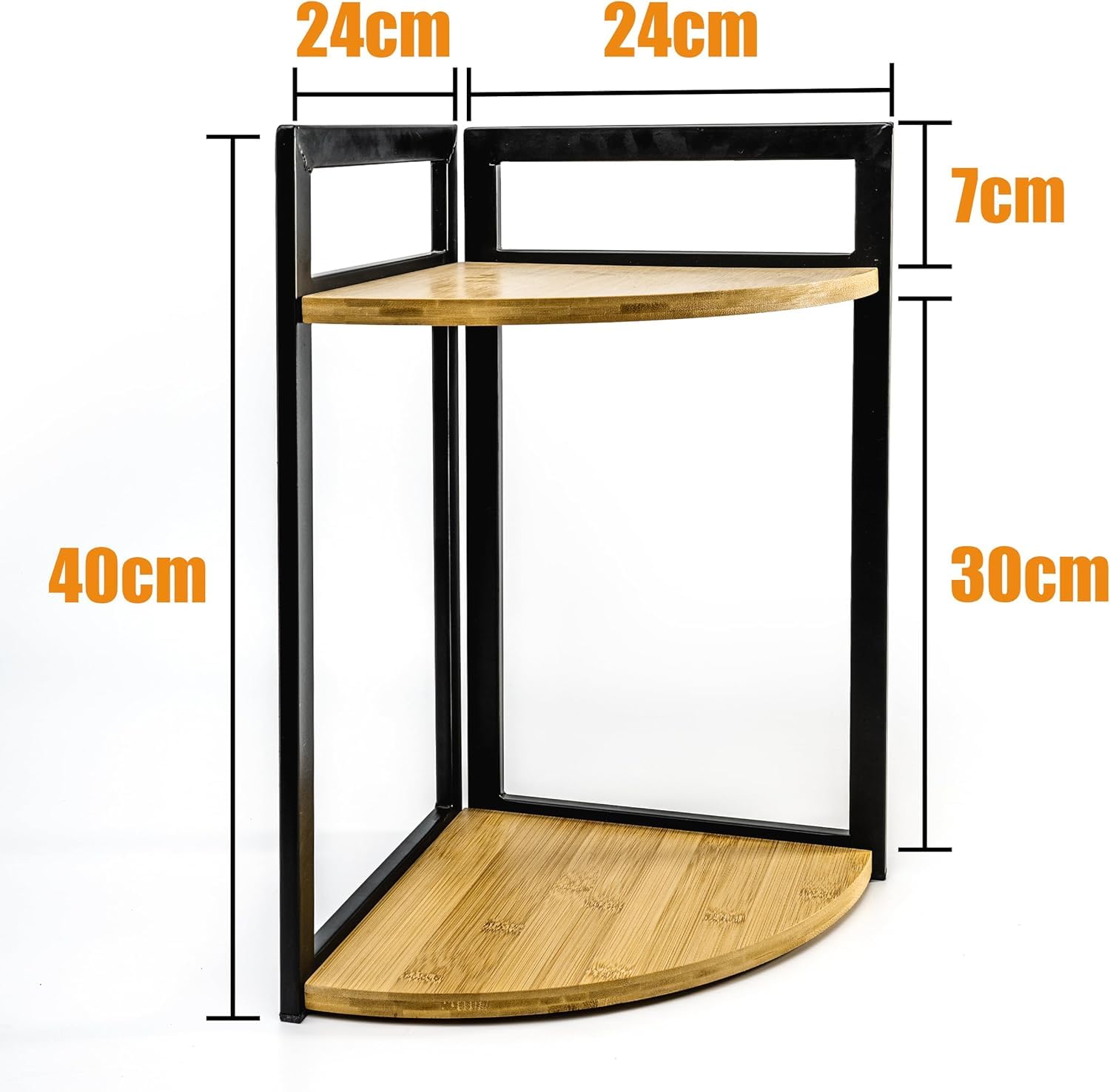 LIN HOME XZ-22122 Tabla de madera natural pirámide con marco metálico multifuncional 2 niveles almacenamiento resistente a arañazos para baño lavandería cocina y garaje