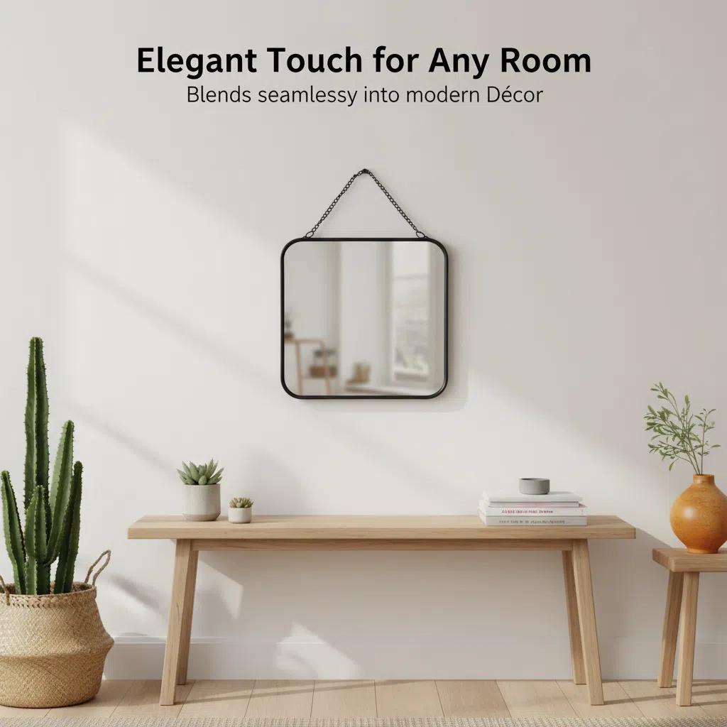 Set de Organización para Baño | Gancho Vertical de 3 Ganchos + Espejo Cuadrado de Alta Definición | Metal Resistente y Antirroto | 9x29cm | Ideal para Baño y Entrada | Organización Moderna y Minimalista